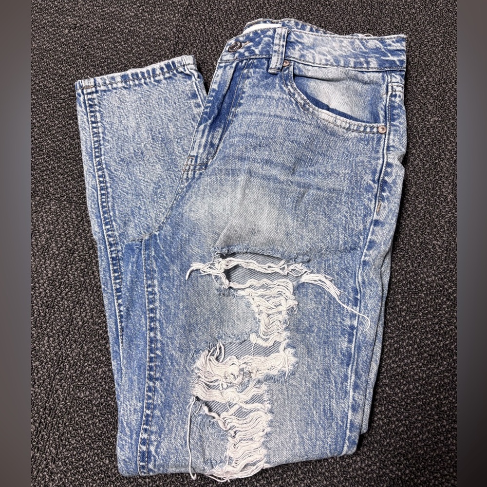Almost Famous Women's Blue Distressed Straight Leg Jeans